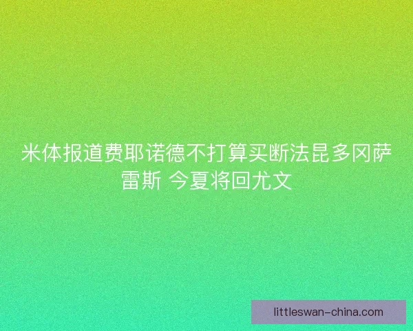 米体报道费耶诺德不打算买断法昆多冈萨雷斯 今夏将回尤文